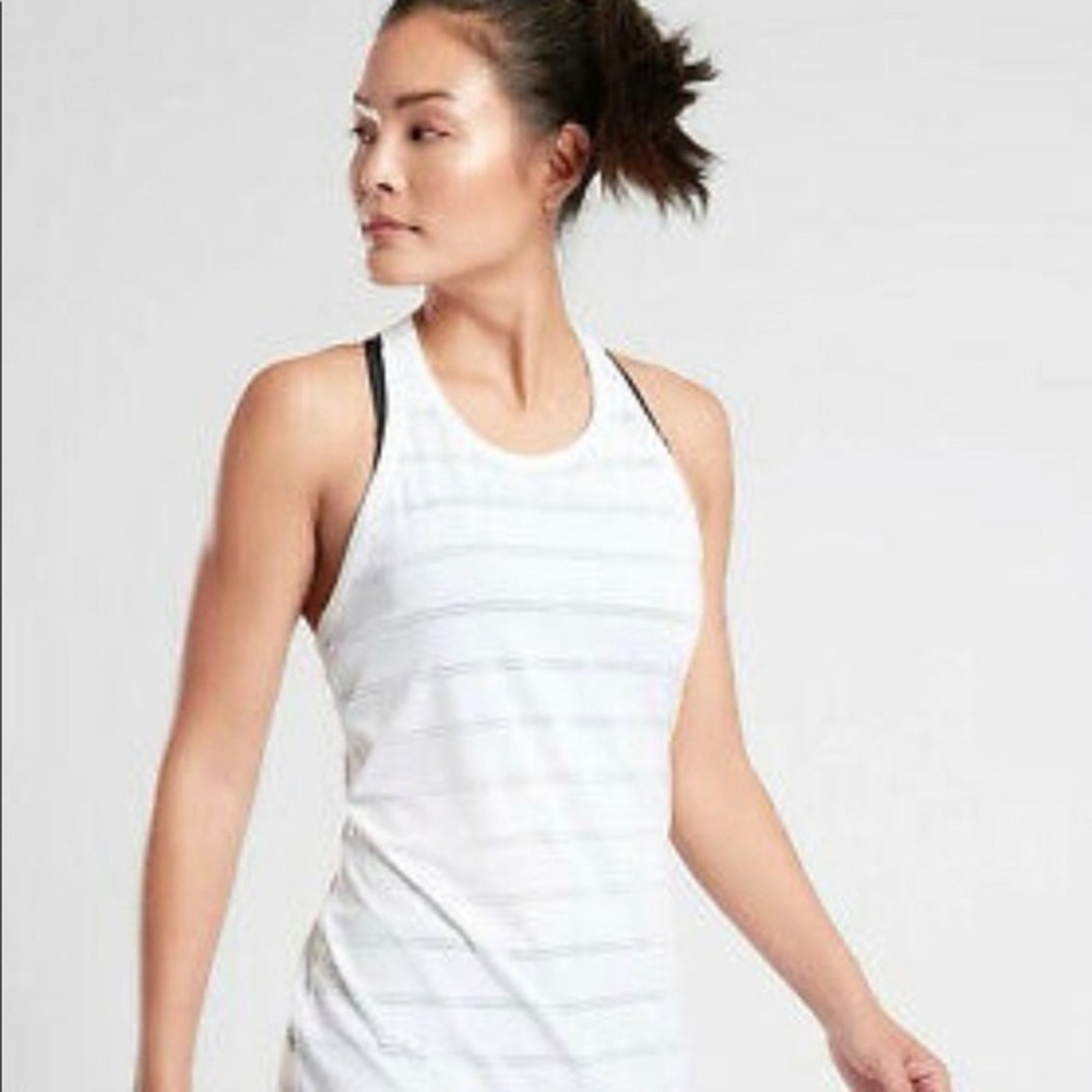 ATHLETA STRIPE MESH HIGH NECK CHI TANK S